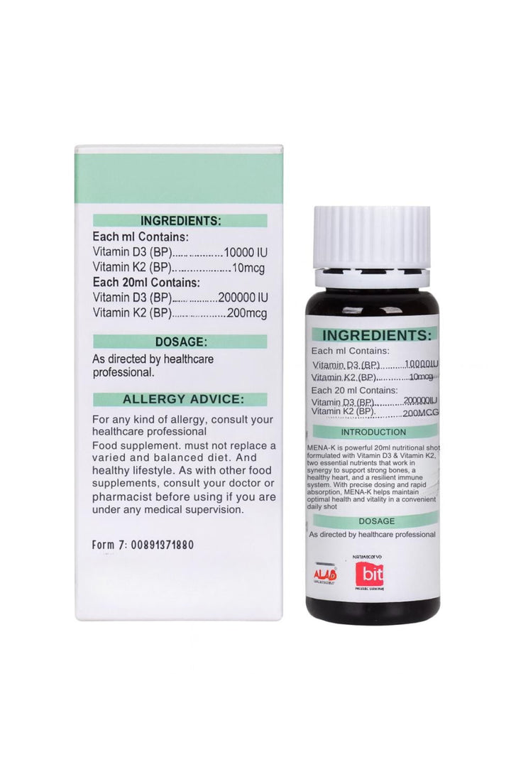 MENA-K   - VITAMIN D3 & K2 SHOT FOR HEART & BONES SUPPORT (PACK OF 3)
