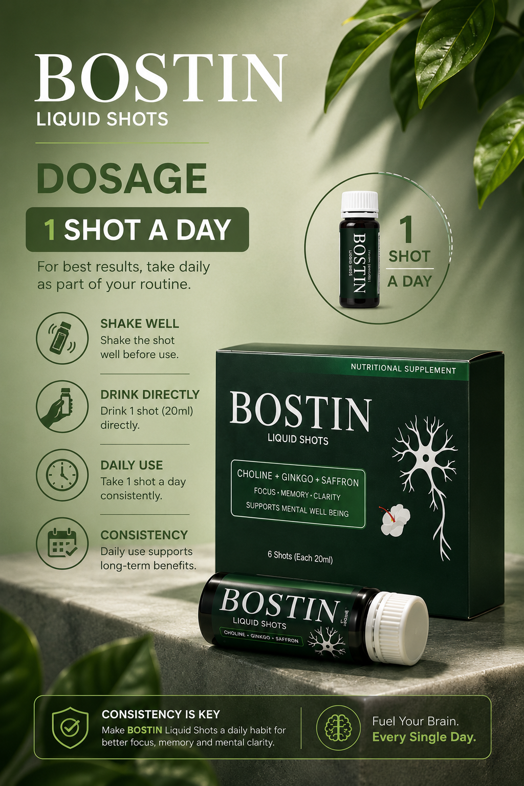 BOSTIN Liquid Shots – Brain & Memory Support Formula