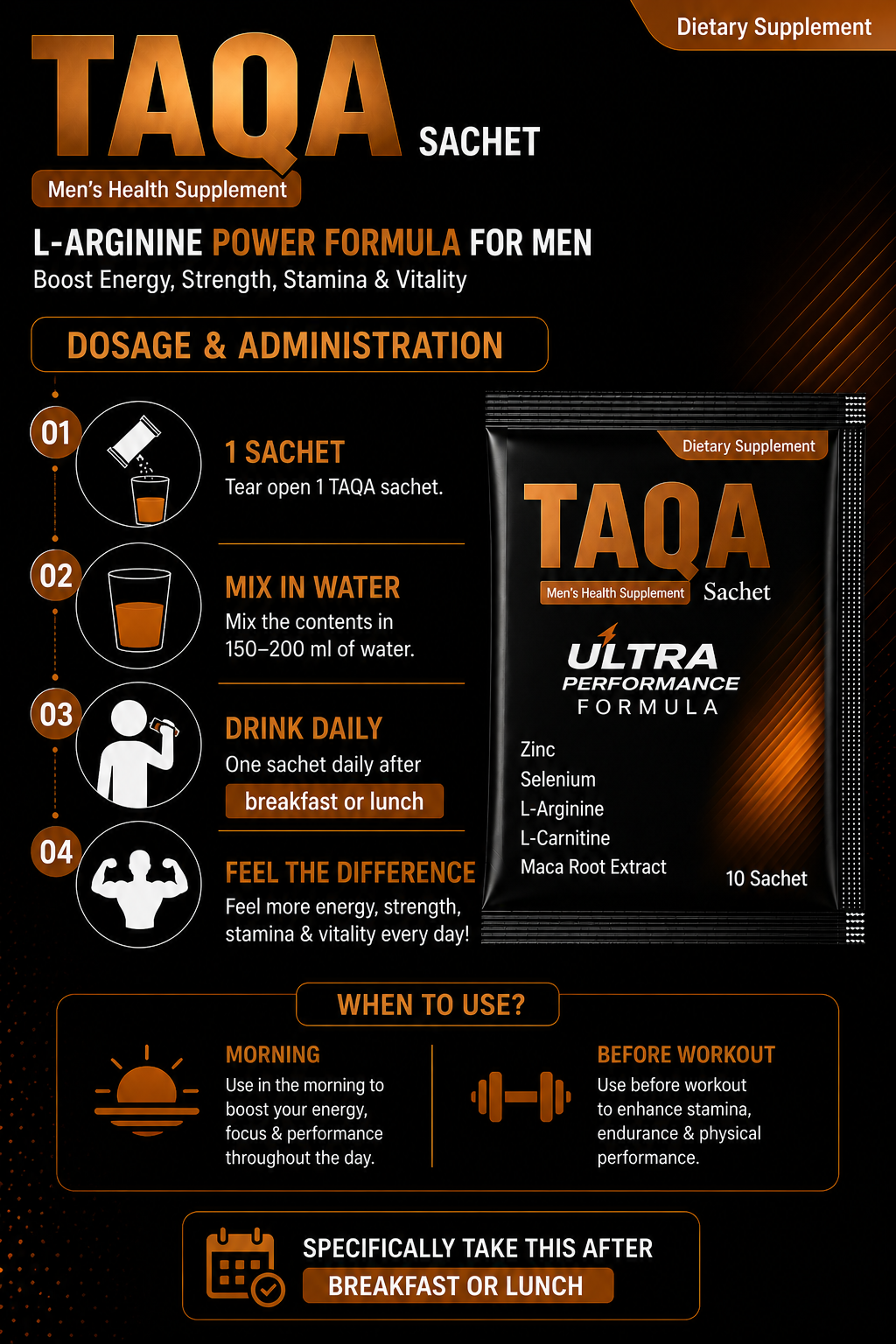 Taqa | L-Arginine energy, strength, stamina and vatility sachet for men