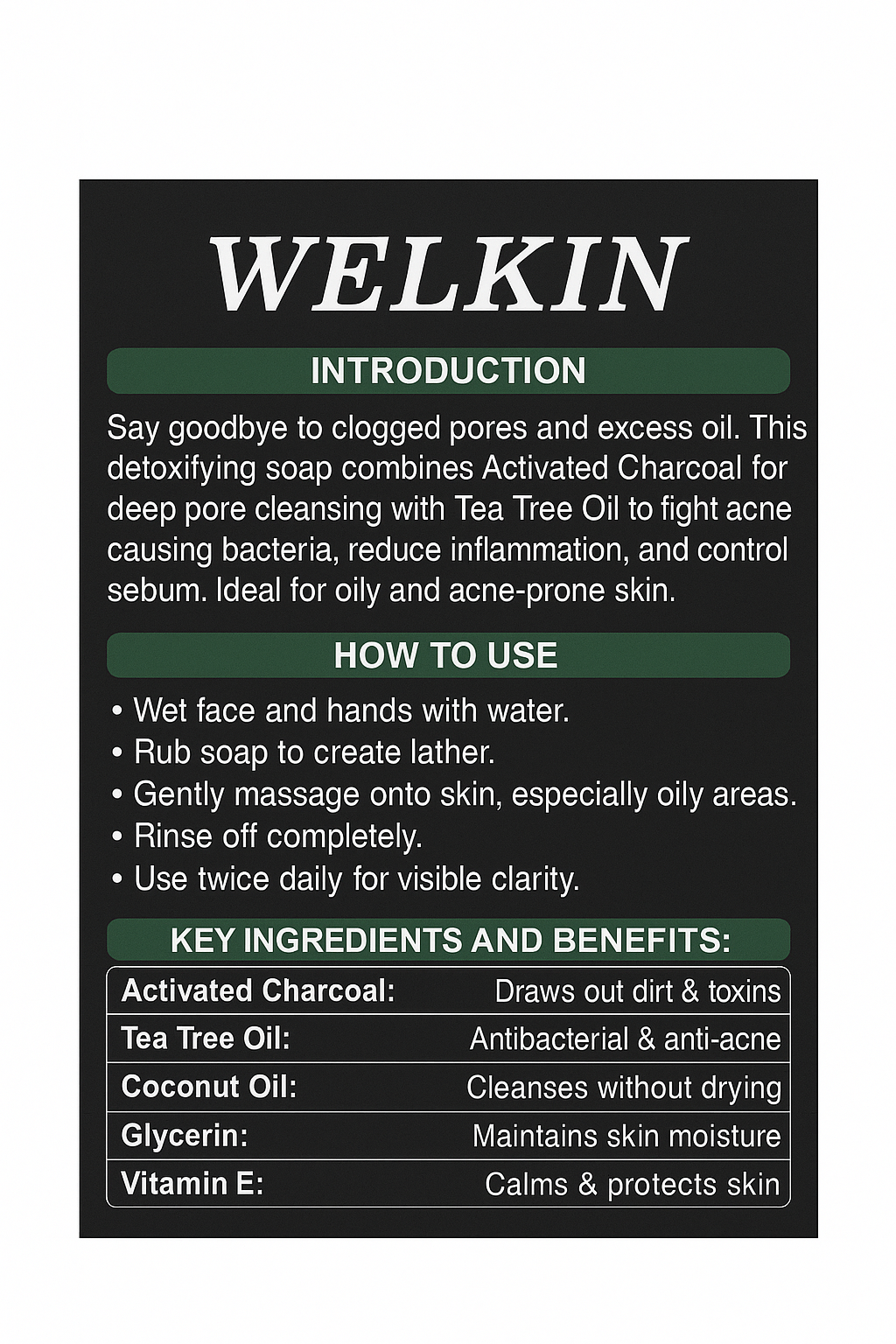 WELKIN - CHARCOAL + TEA TREE OIL SOAP (Pack of 2)