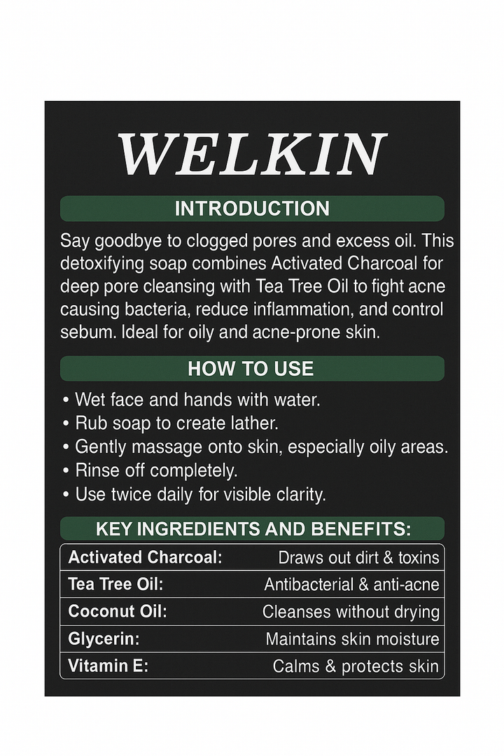 WELKIN - CHARCOAL + TEA TREE OIL SOAP (Pack of 2)