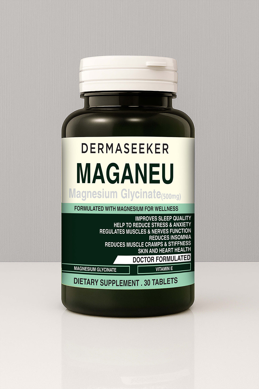 MAGANEU | Magnesium Glycinate + Vitamin E for Improve Sleep, Reduce Anxiety & Stress.