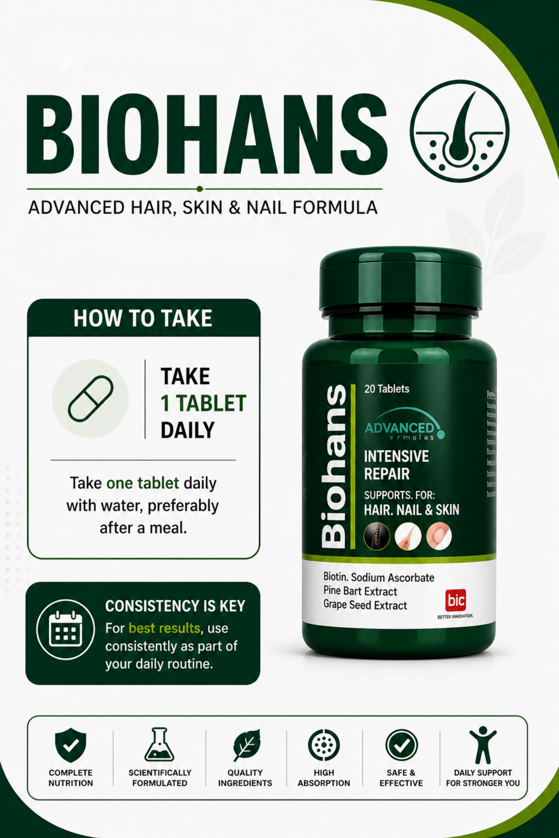 BIOHANS BIOTIN tablet – INTENSE REPAIR FOR HAIR, SKIN & NAILS