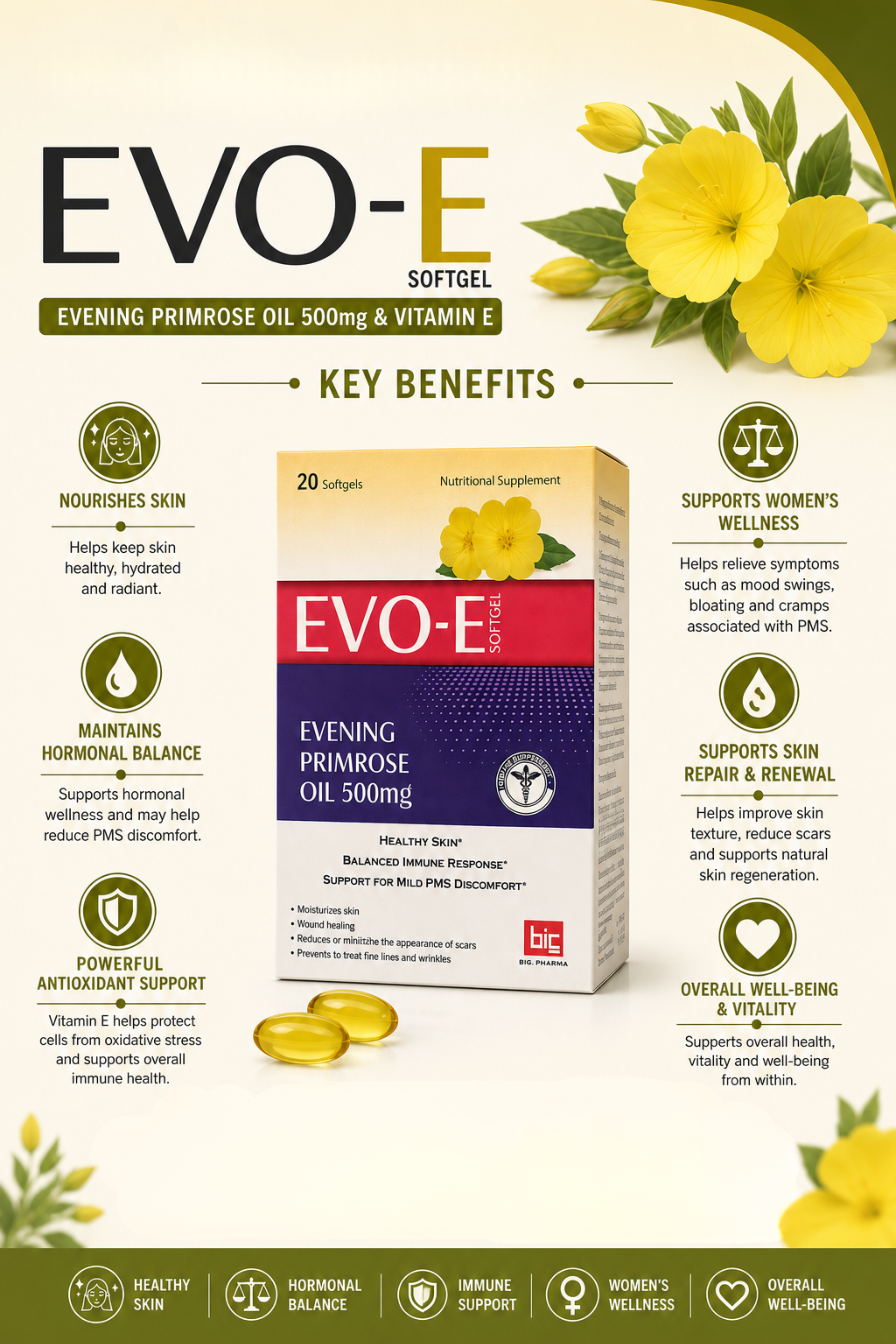 Evo-E | Vitamin E softgels for skin glow and immune balance