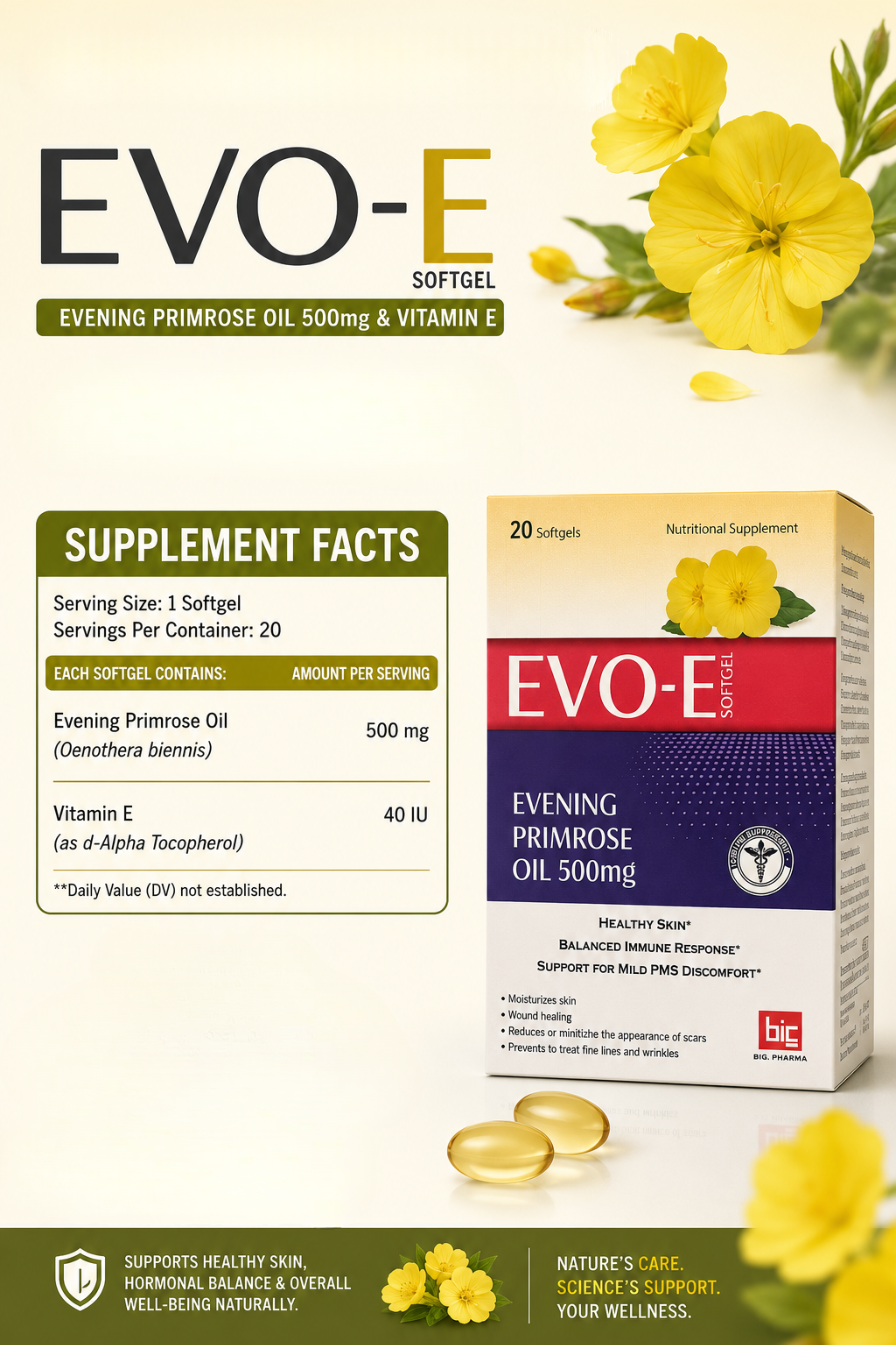Evo-E | Vitamin E softgels for skin glow and immune balance