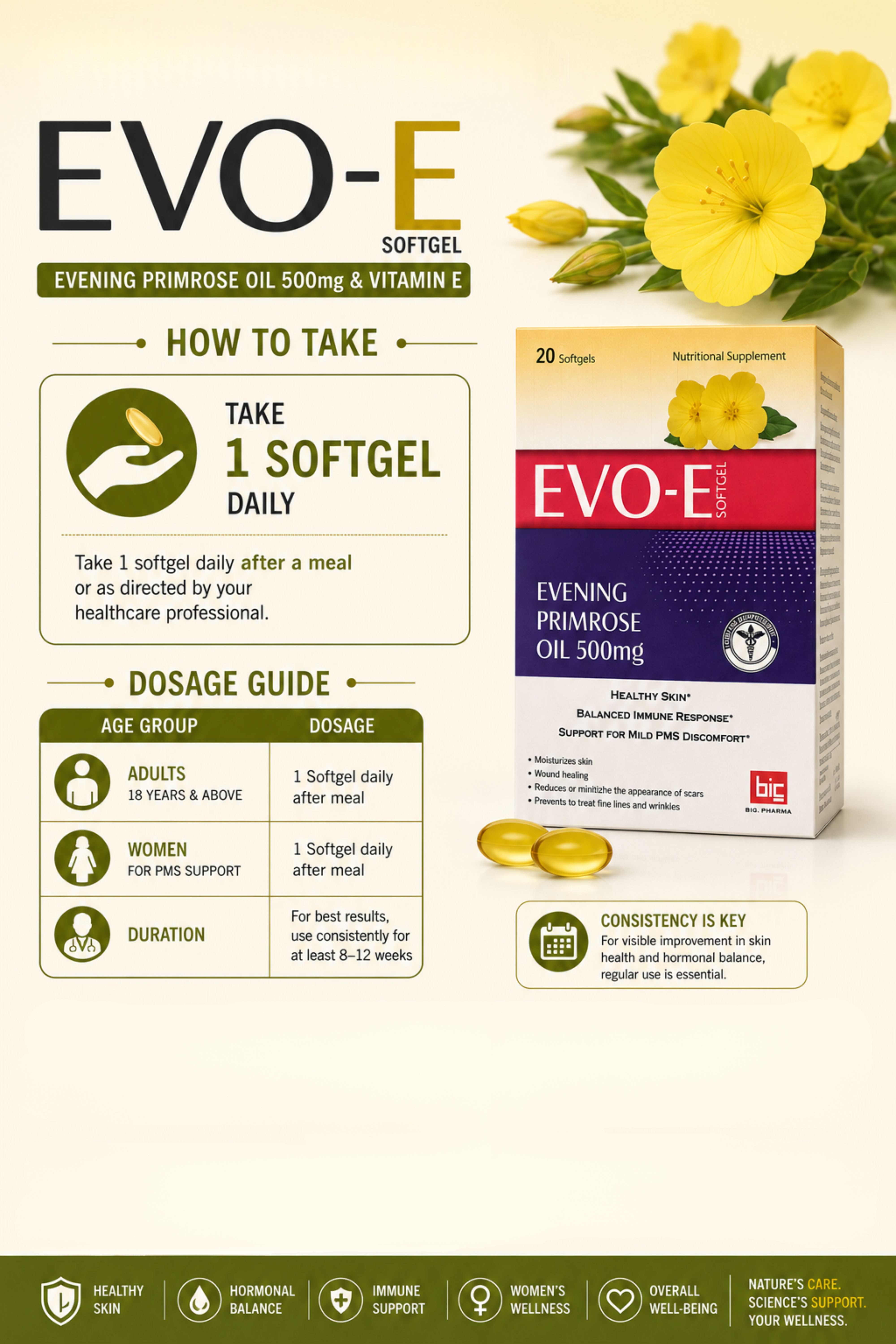 Evo-E | Vitamin E softgels for skin glow and immune balance