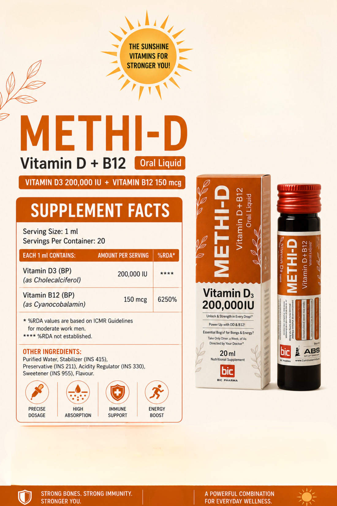 METHI-D (vitamin D 200,000 IU + B12) Bundle of 3