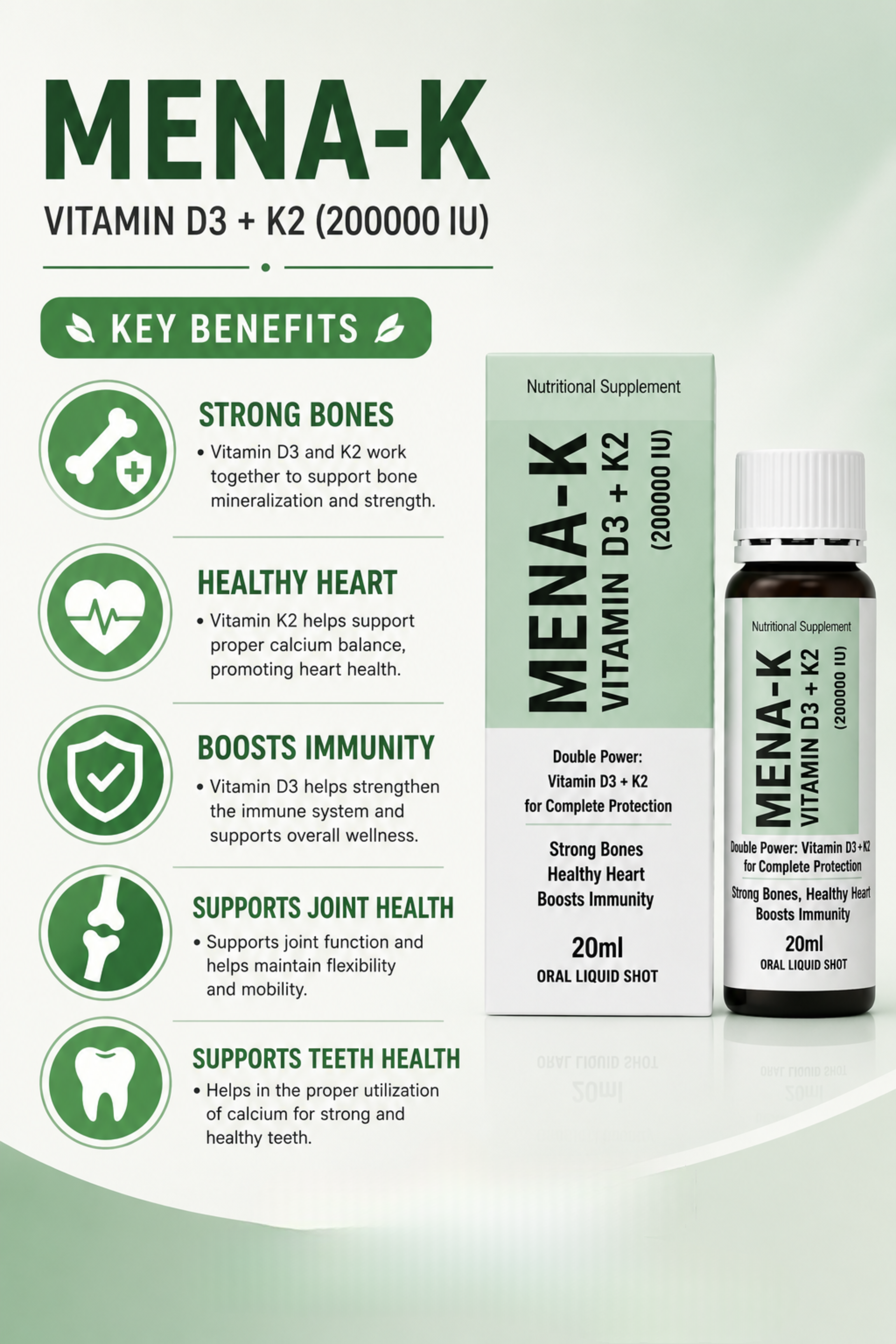 MENA-K   - VITAMIN D3 & K2 SHOT FOR HEART & BONES SUPPORT (PACK OF 3)