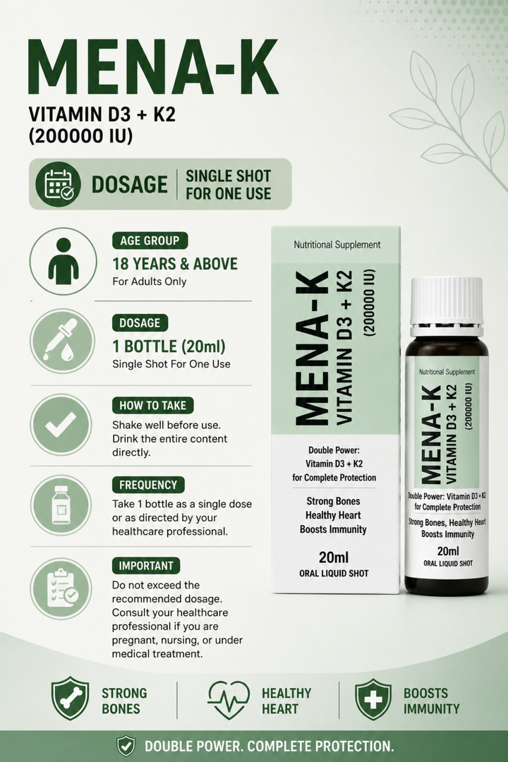 MENA-K   - VITAMIN D3 & K2 SHOT FOR HEART & BONES SUPPORT (PACK OF 3)