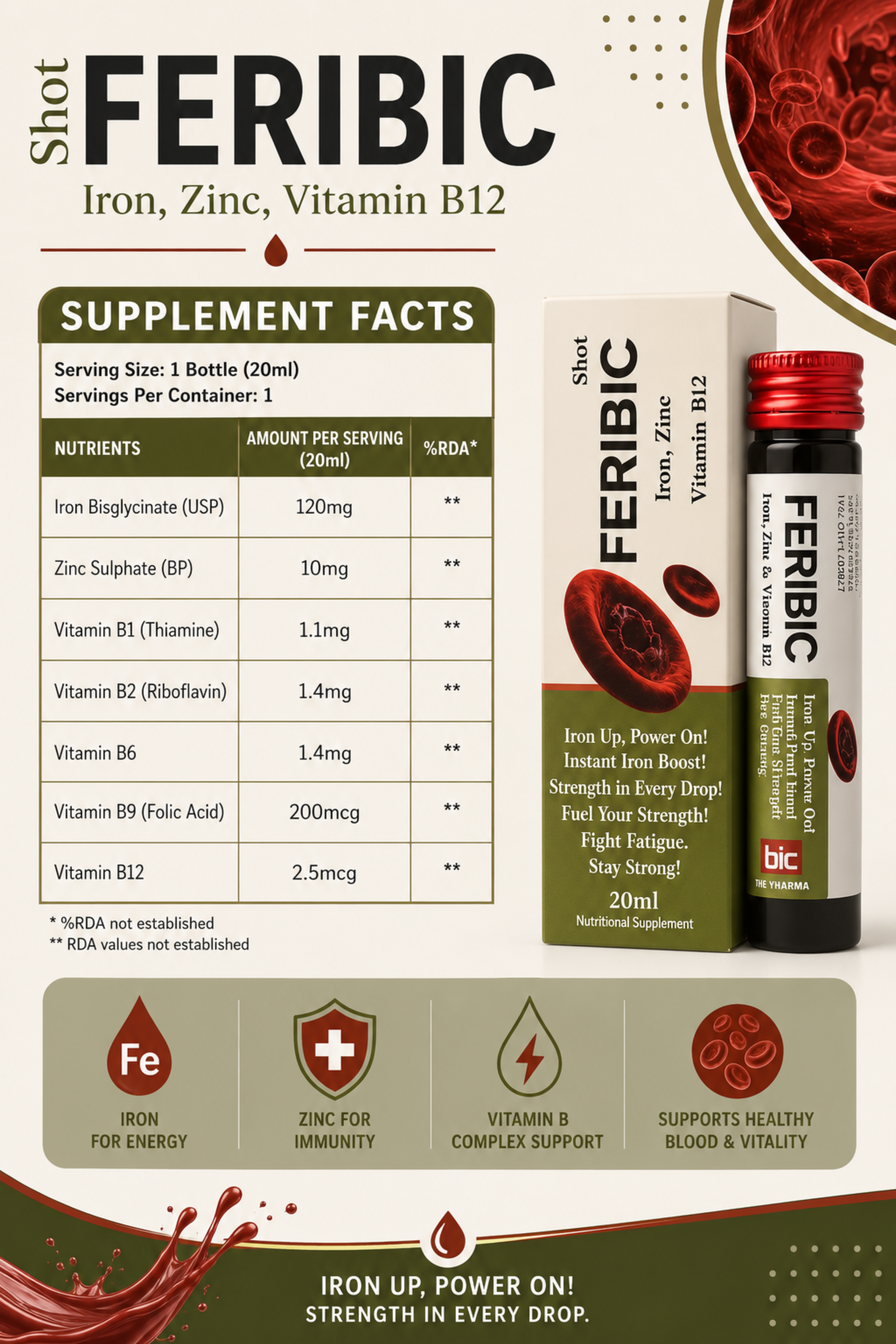 Feribic | Iron shot with multivitamins for anemia support (Bundle of 3)