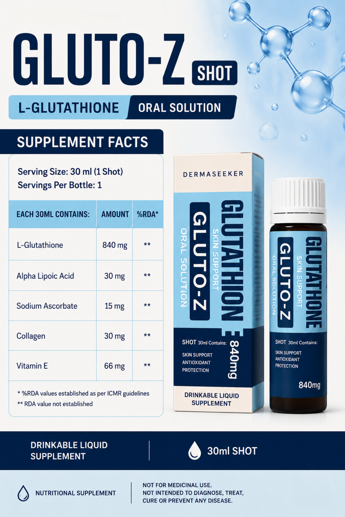 GLUTO-Z | GLUTATHIONE ORAL SHOT 30ML (BUNDLE OF 10)