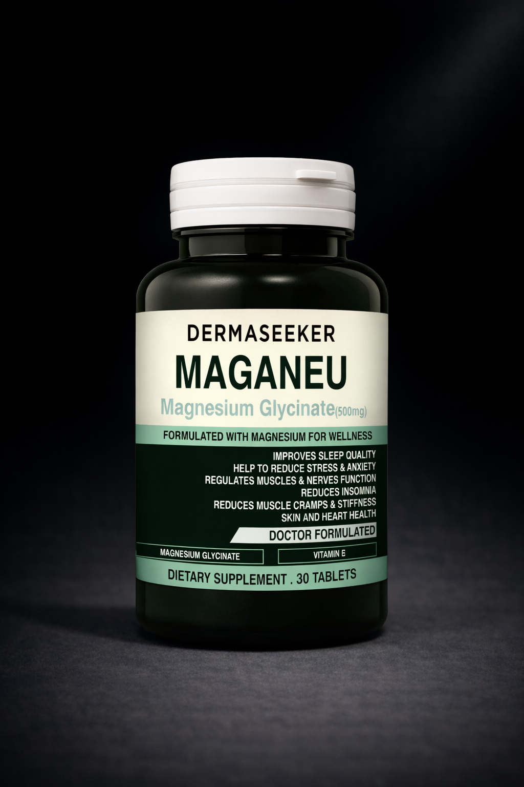 MAGANEU | Magnesium Glycinate + Vitamin E for Improve Sleep, Reduce Anxiety & Stress.