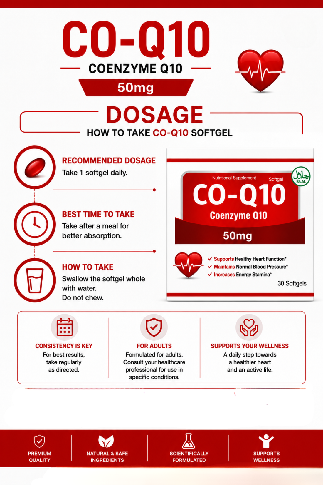 CO-Q10 (50mg) 30 Softgels | Energy & Heart Health Support