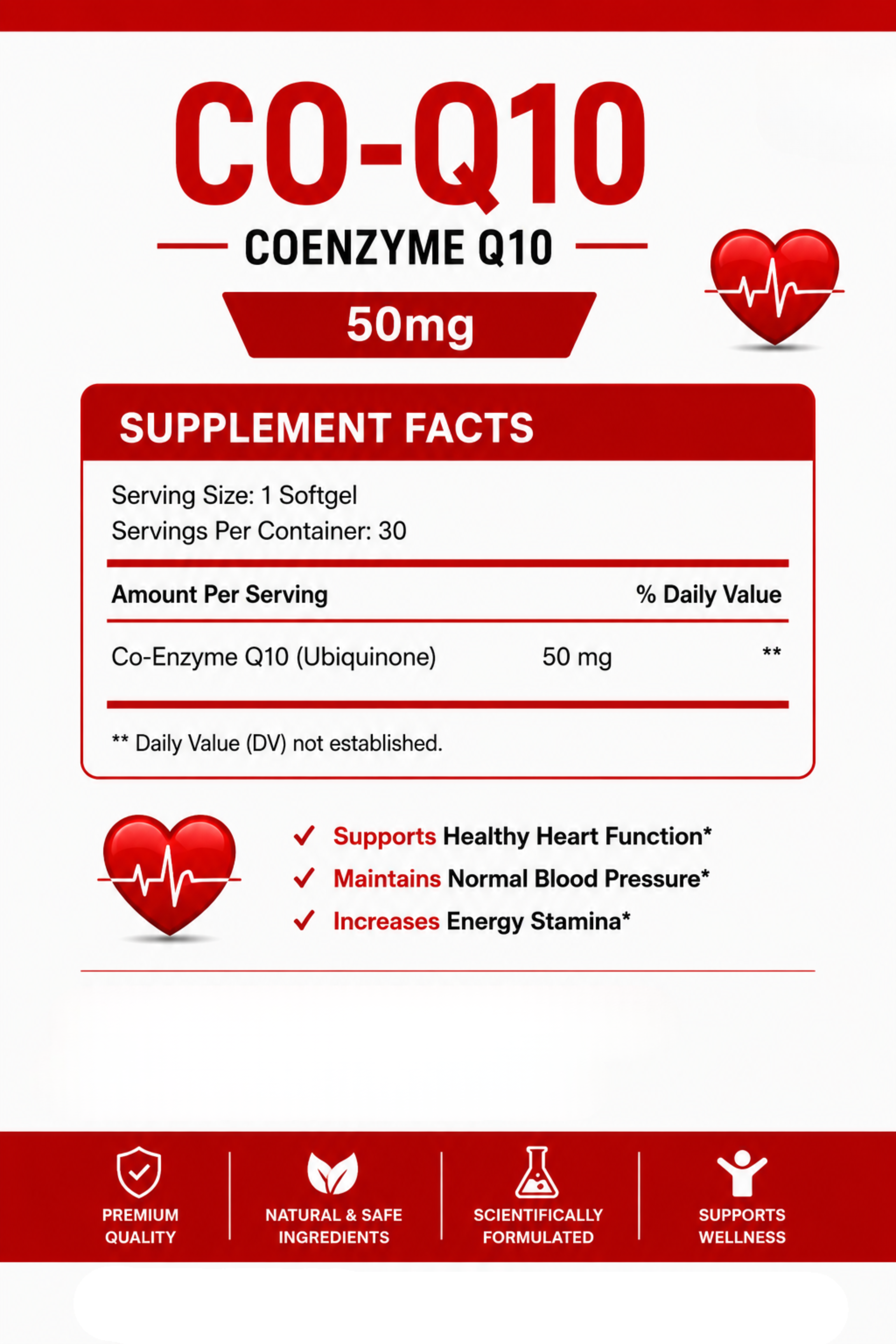 CO-Q10 (50mg) 30 Softgels | Energy & Heart Health Support