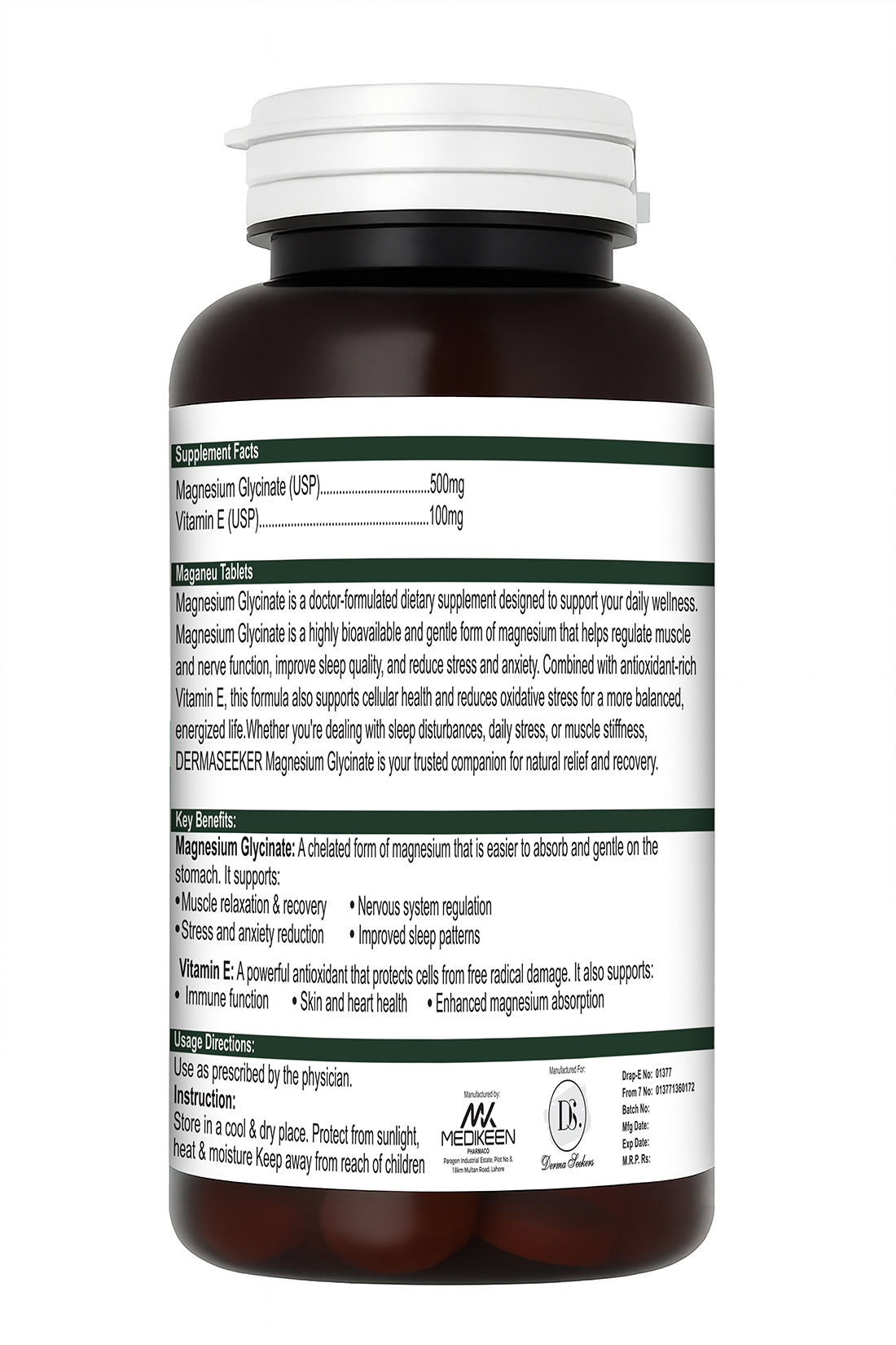 MAGANEU | Magnesium Glycinate + Vitamin E for Improve Sleep, Reduce Anxiety & Stress.