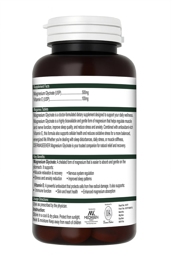 MAGANEU | Magnesium Glycinate + Vitamin E for Improve Sleep, Reduce Anxiety & Stress.