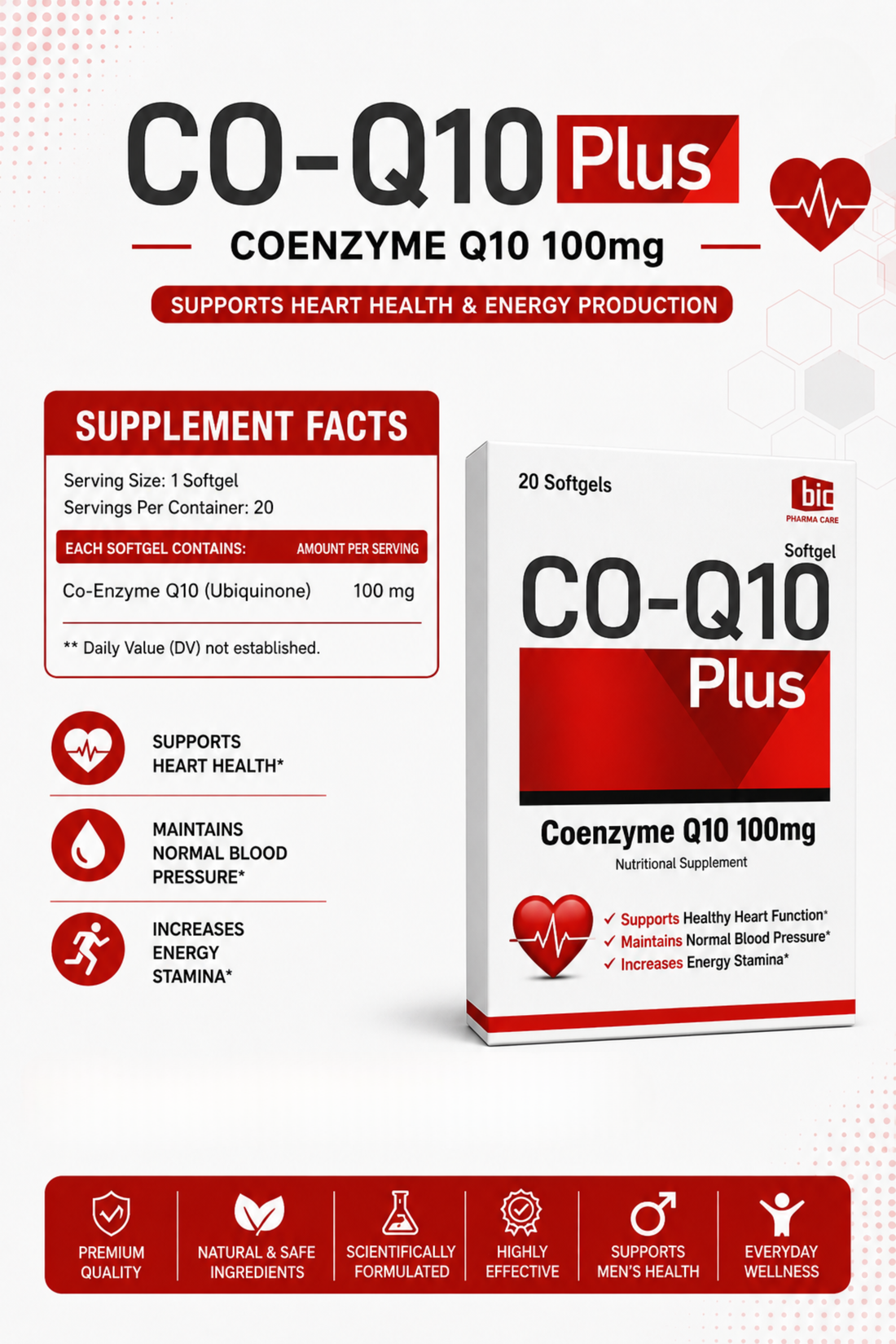 CO-Q10 (100mg) 20 Softgels | Cellular Energy & Vitality Booster